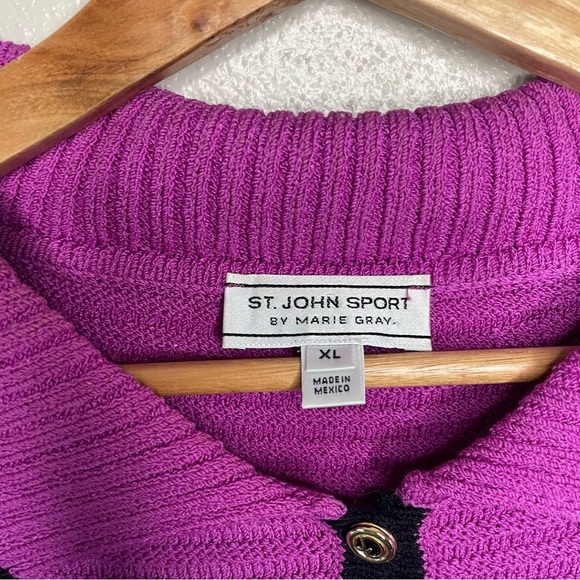 St. John Sport Preppy Tenniscore Ribbed Knit Wool Blend Polo - Picture 2 of 11